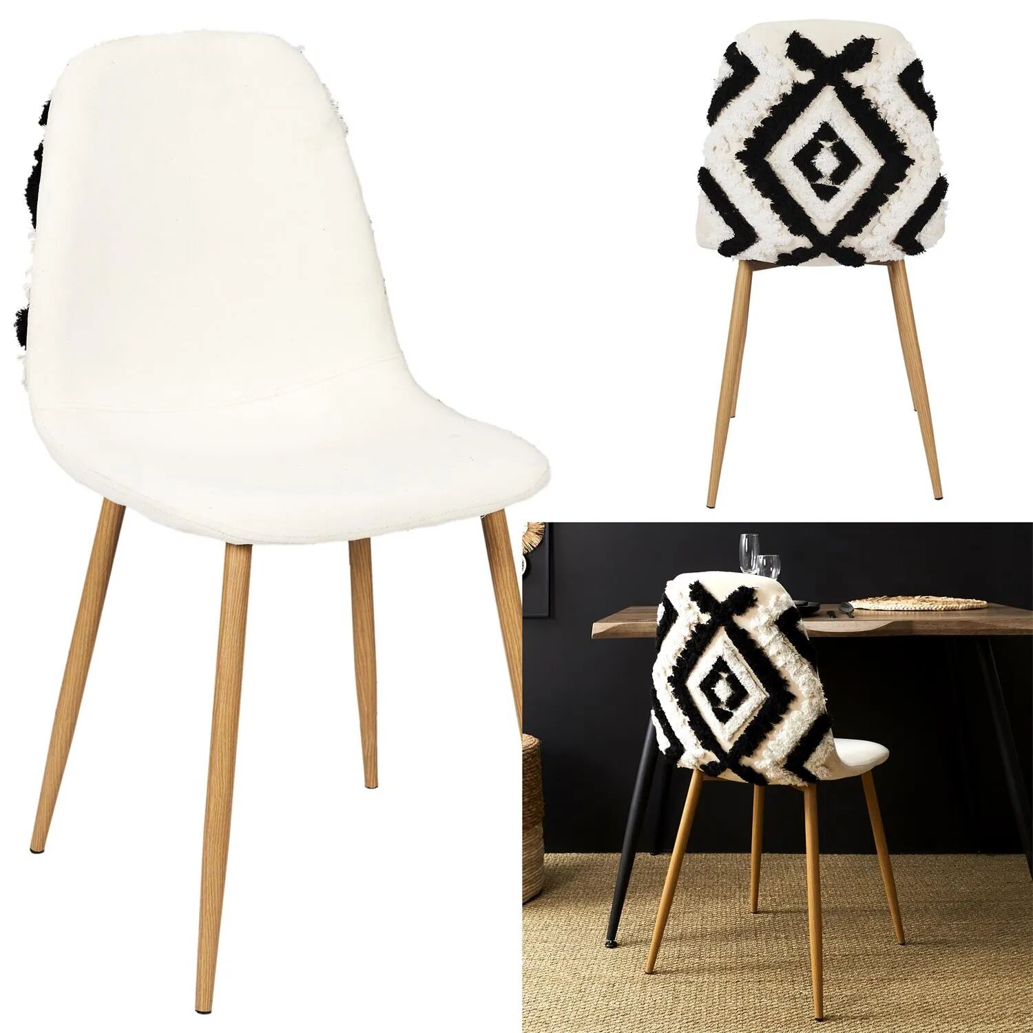 Lagos Chaise Avec Des Pieds Imitation Bois - Beige / Noir