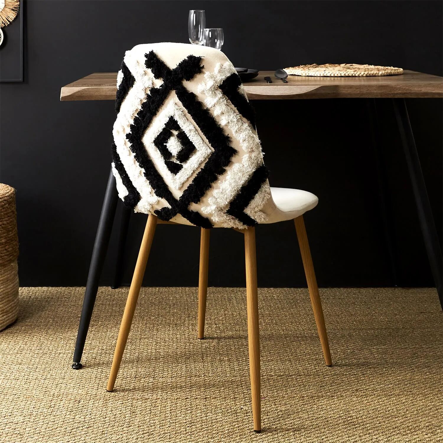 Lagos Chaise Avec Des Pieds Imitation Bois - Beige / Noir
