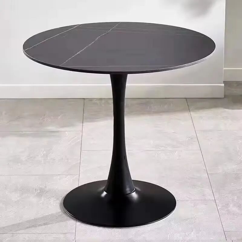 Siri Table Ronde Tulipe En Pierre Frittée 80 Cm – Noir ( Sans Les Chaises )