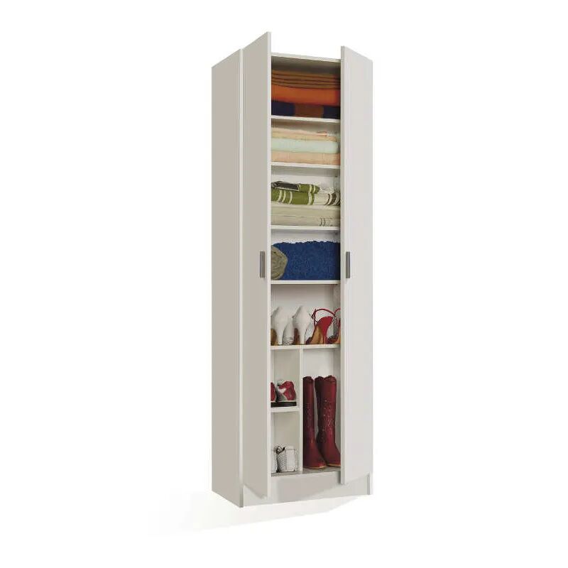 Multiusos Armoire De Rangement 2 Portes Avec 7 Étagères (blanc)