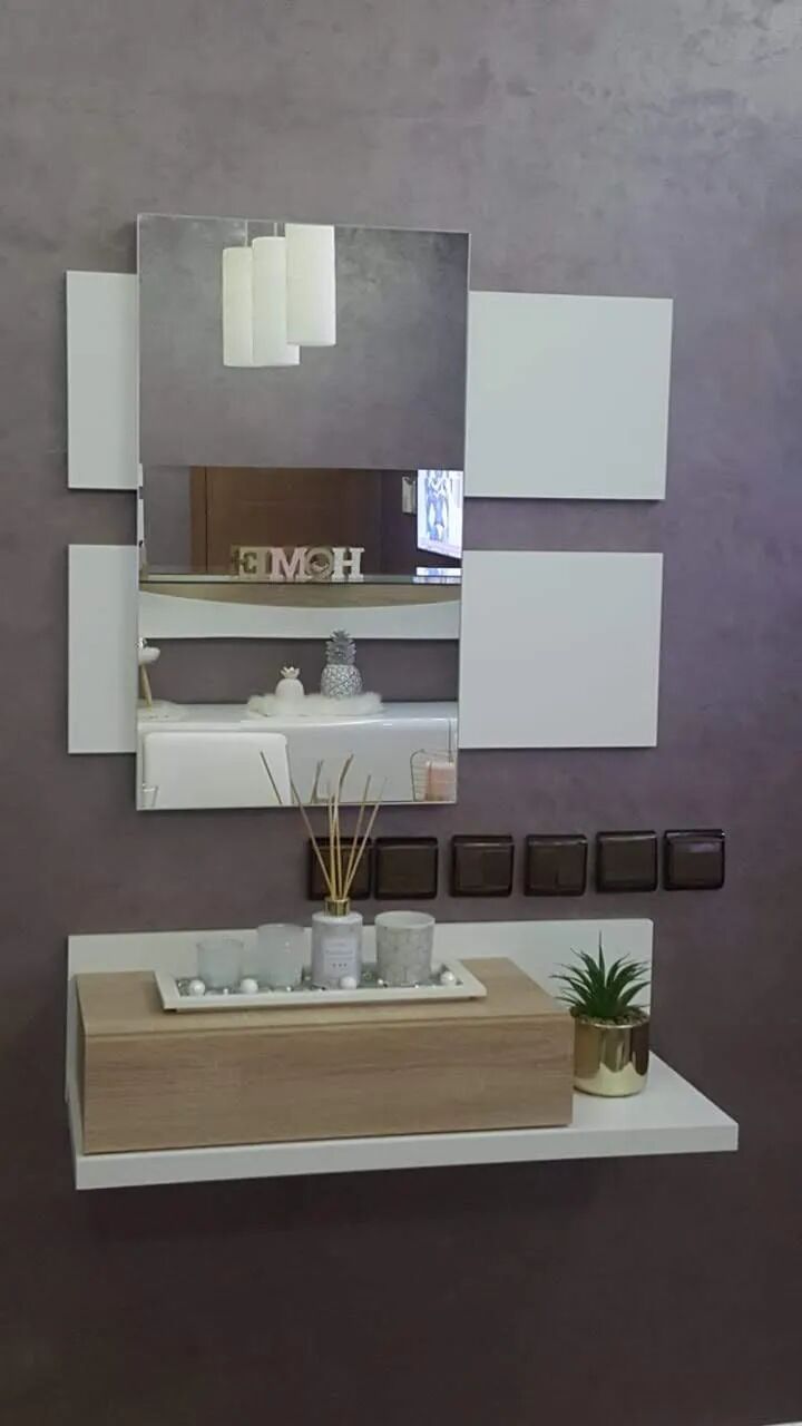 TEKKAN Meuble dentrée Blanc et Chêne avec miroir