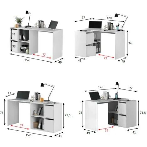 Adapta Bureau Multi Position Avec Rangement 120 Cm Blanc thumbnail 3