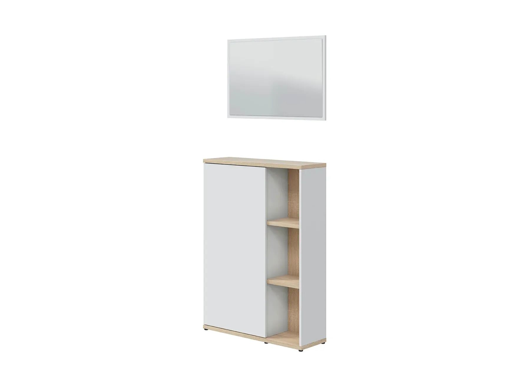 Adhara Meuble Dentrée Avec Miroir - Blanc Et Chêne