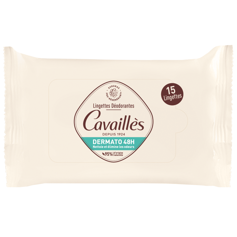 Lingettes Déodorant Dermato 48h 15 Unités Peaux Sensibles Fraîcheur Hygiène
