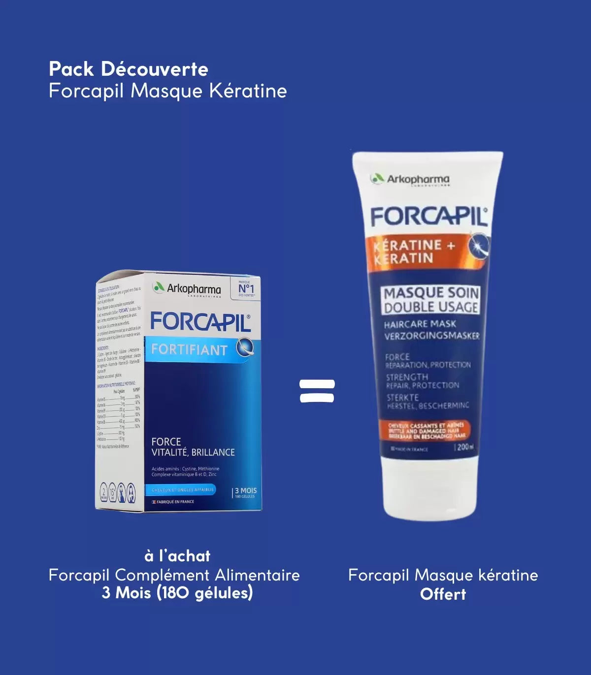 Forcapil Cheveux et Ongles 180 Gélules - Formule Fortifiante + Masque Kératine Offert