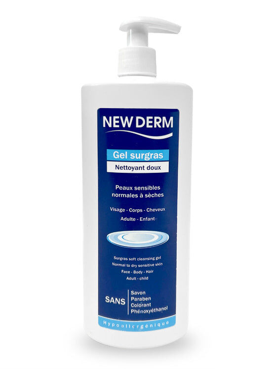 New Derm Gel Surgras 500ml Nettoyant Doux Peaux Sensibles Normales Sèches Hygiène Quotidienne