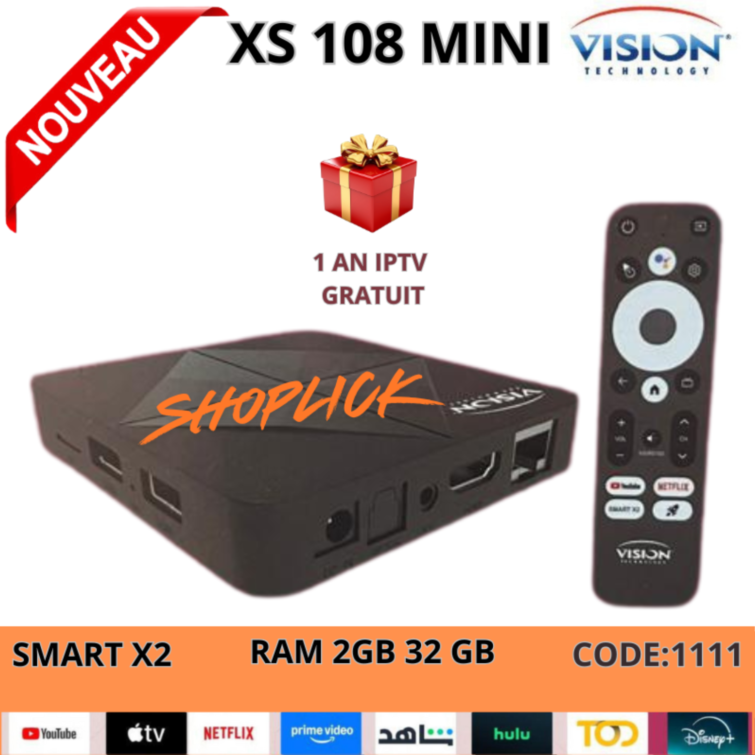 XS 108 Mini TV Box – Android TV 14, 4K Ultra HD, 32Go thumbnail 2