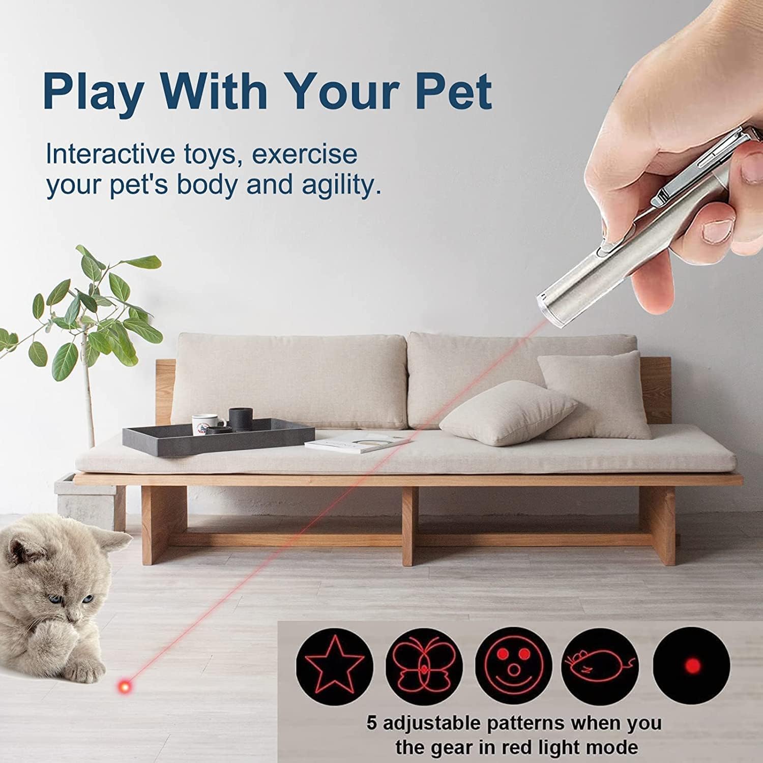 Rechargeable Cat Laser Toy – 7-Mode Red & UV Light Pointer