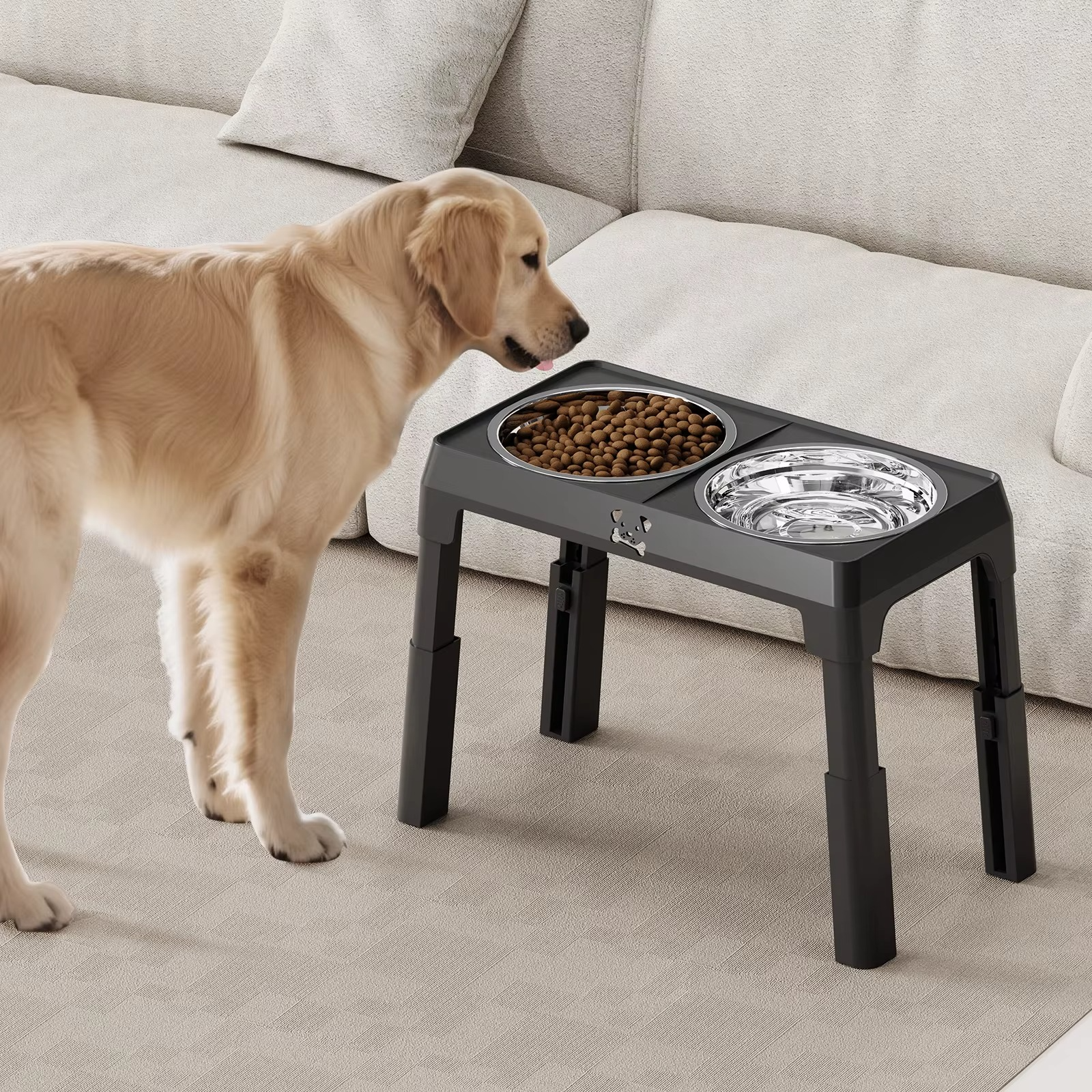 Adjustable Elevated Dog Bowls – Raised Feeder with 5 Heights