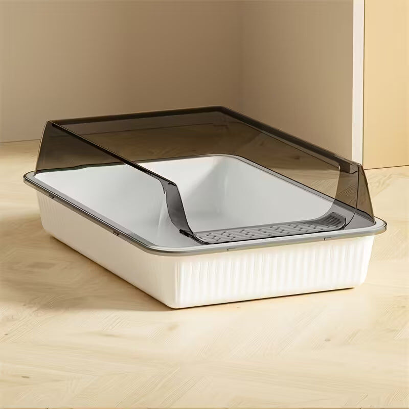 High Fence Cat Litter Box – Semi-Enclosed Tray with Scoop