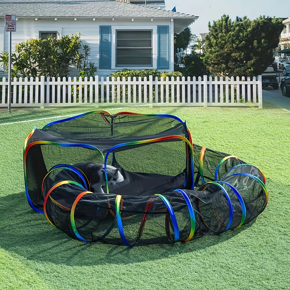 Outdoor Cat Tent and Tunnel – Portable Play Enclosure for Pets