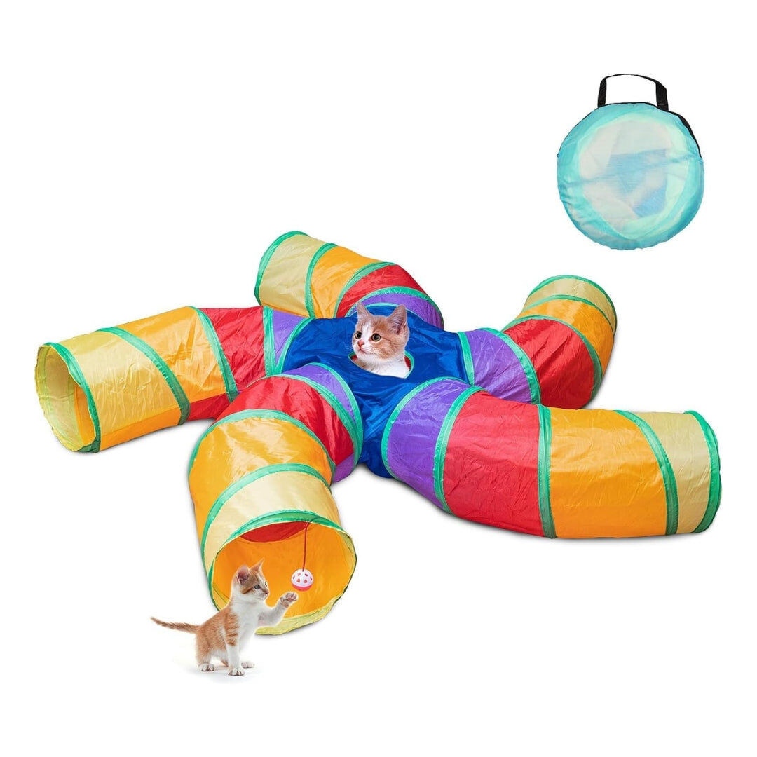 5-Way S-Shaped Cat Tunnel – Large Indoor Play Tube with Ball