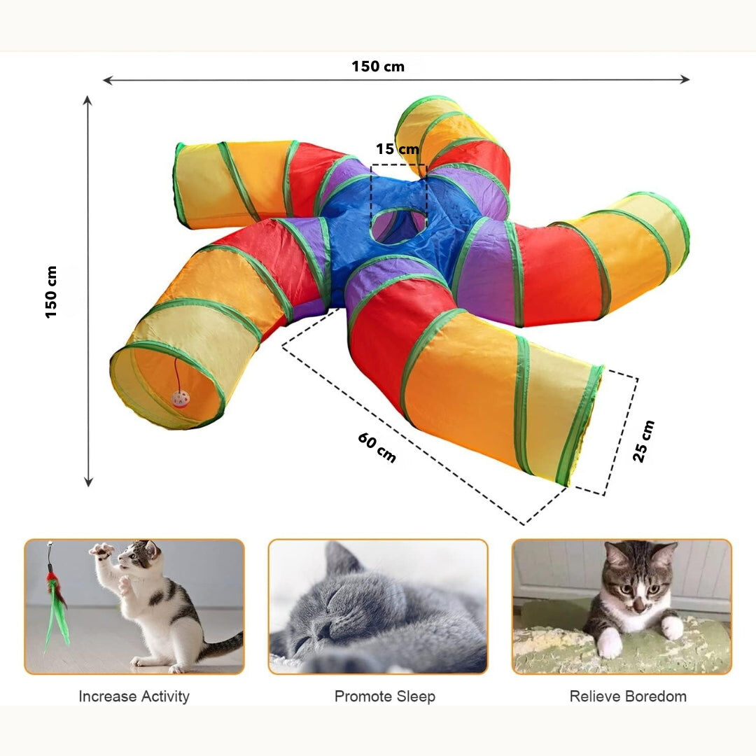 5-Way S-Shaped Cat Tunnel – Large Indoor Play Tube with Ball