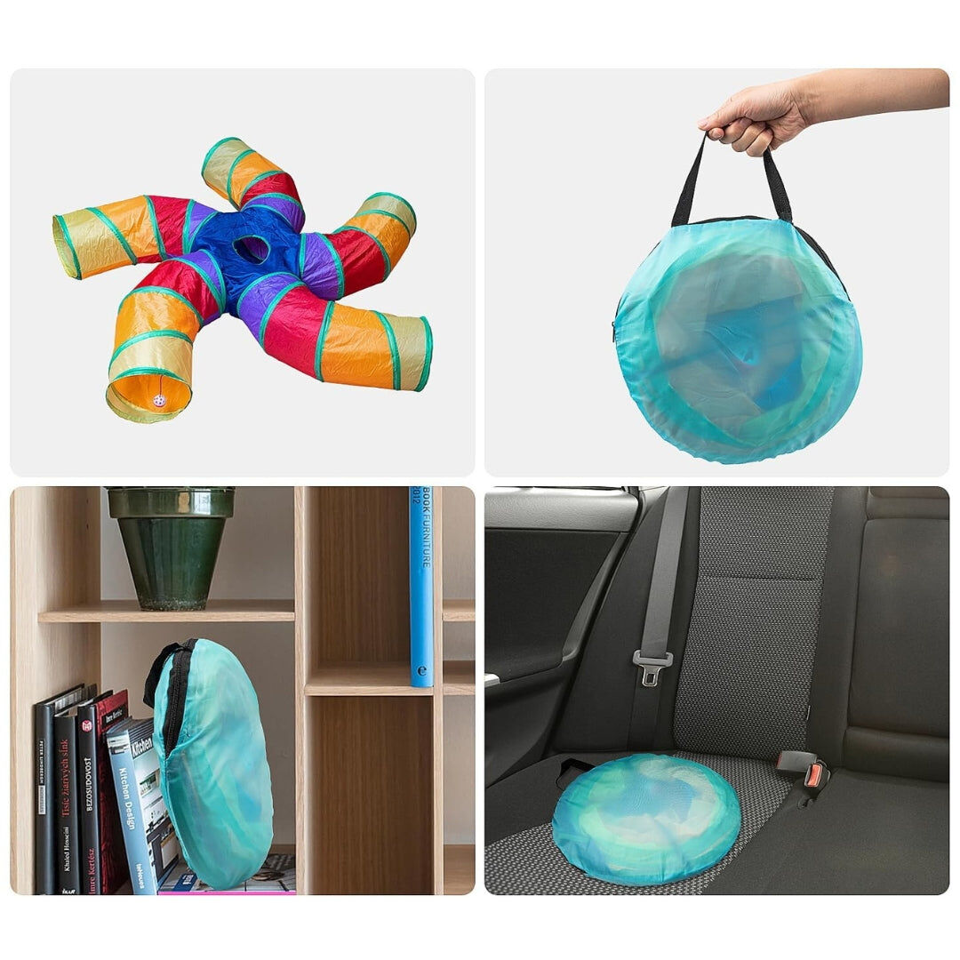 5-Way S-Shaped Cat Tunnel – Large Indoor Play Tube with Ball thumbnail 3