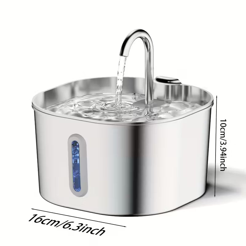 Stainless Steel Pet Water Fountain – 2.2L Quiet Filtered Dispenser