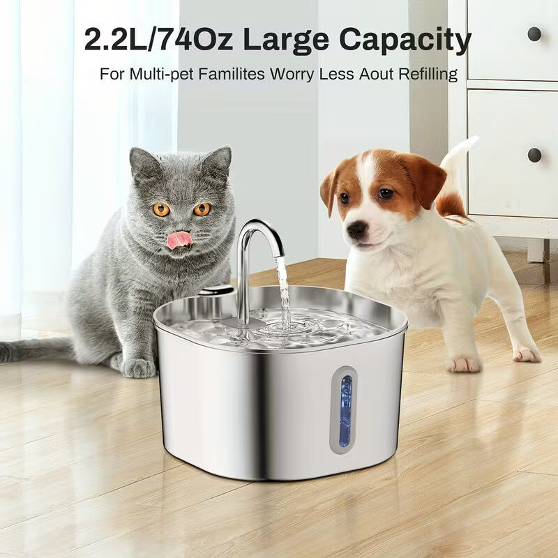 Stainless Steel Pet Water Fountain – 2.2L Quiet Filtered Dispenser thumbnail 3