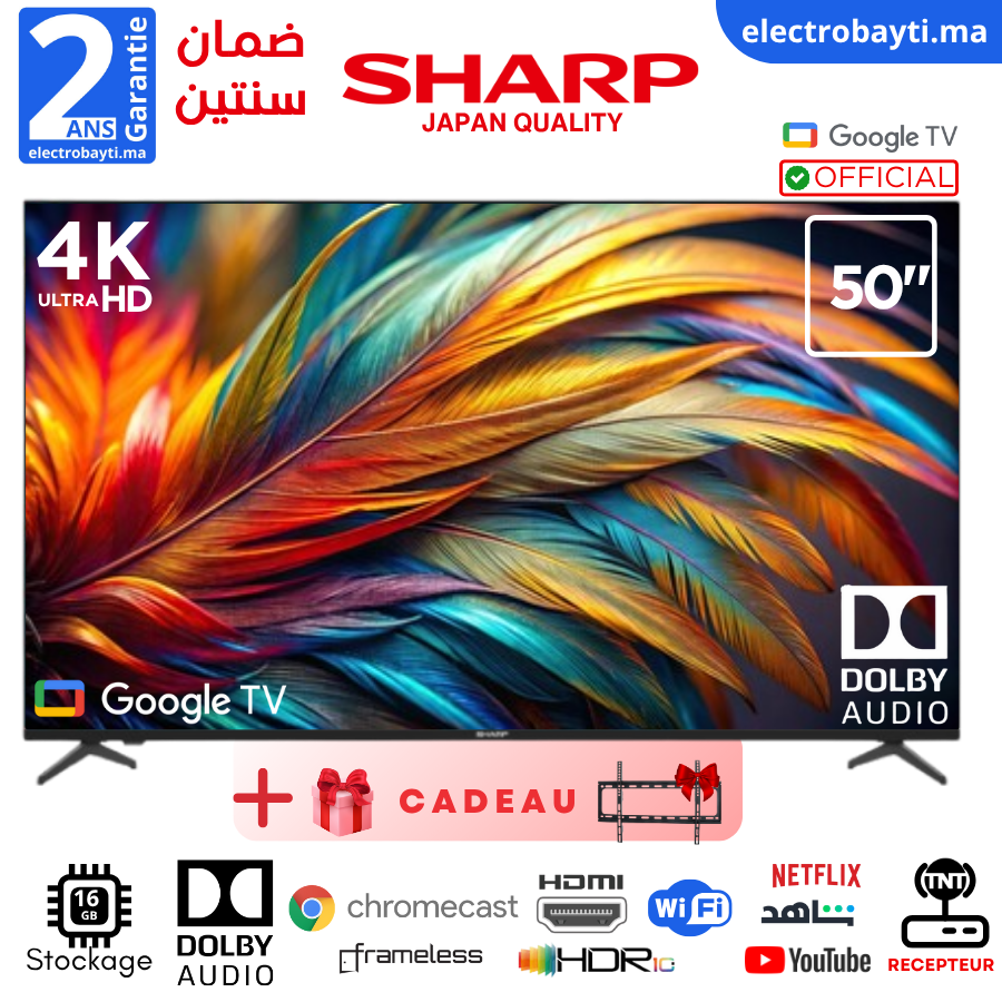 50 GOOGLE TV - 4K UHD Smart Officiel, Dolby AUDIO, HDR10, Japan Qualité, 2 ans garantie + Support Gratuit