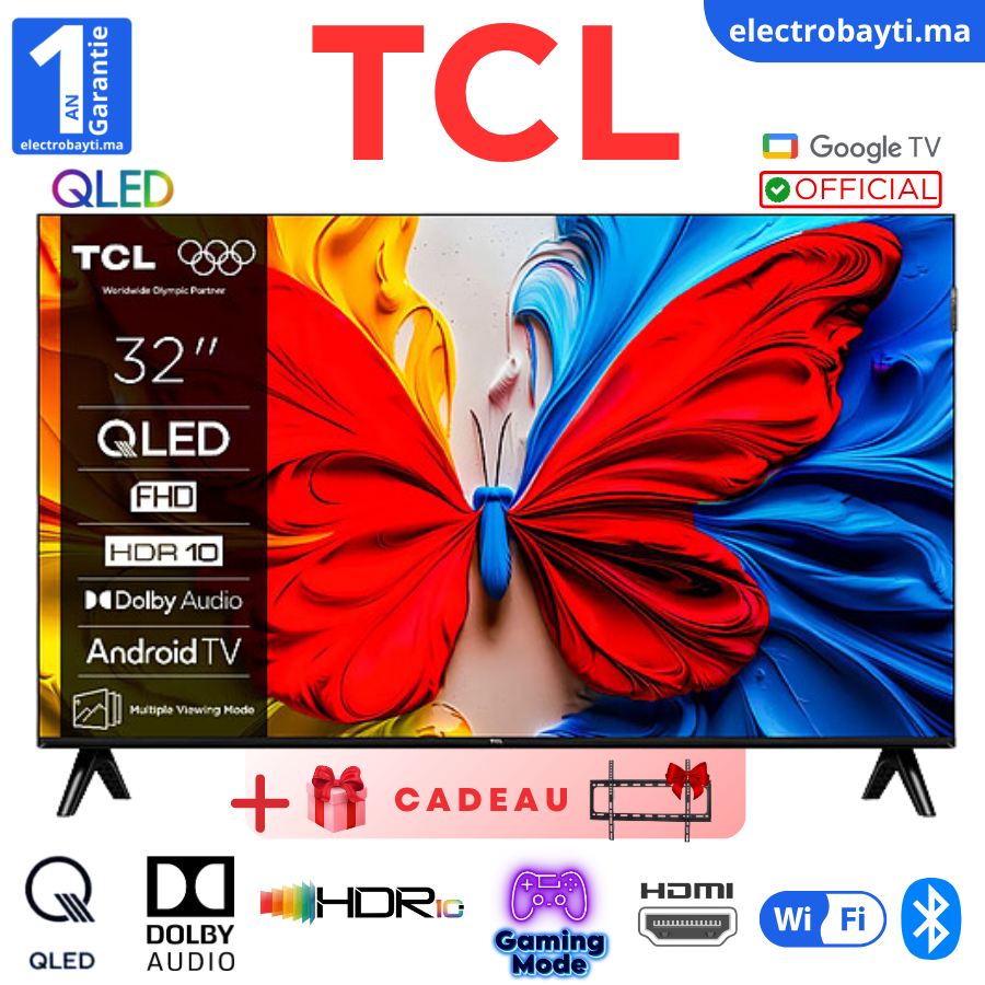 TCL - 32 - Smart TV QLED Full HD Google Tv et Dolby Audio, Design sans bordure, 32S5K