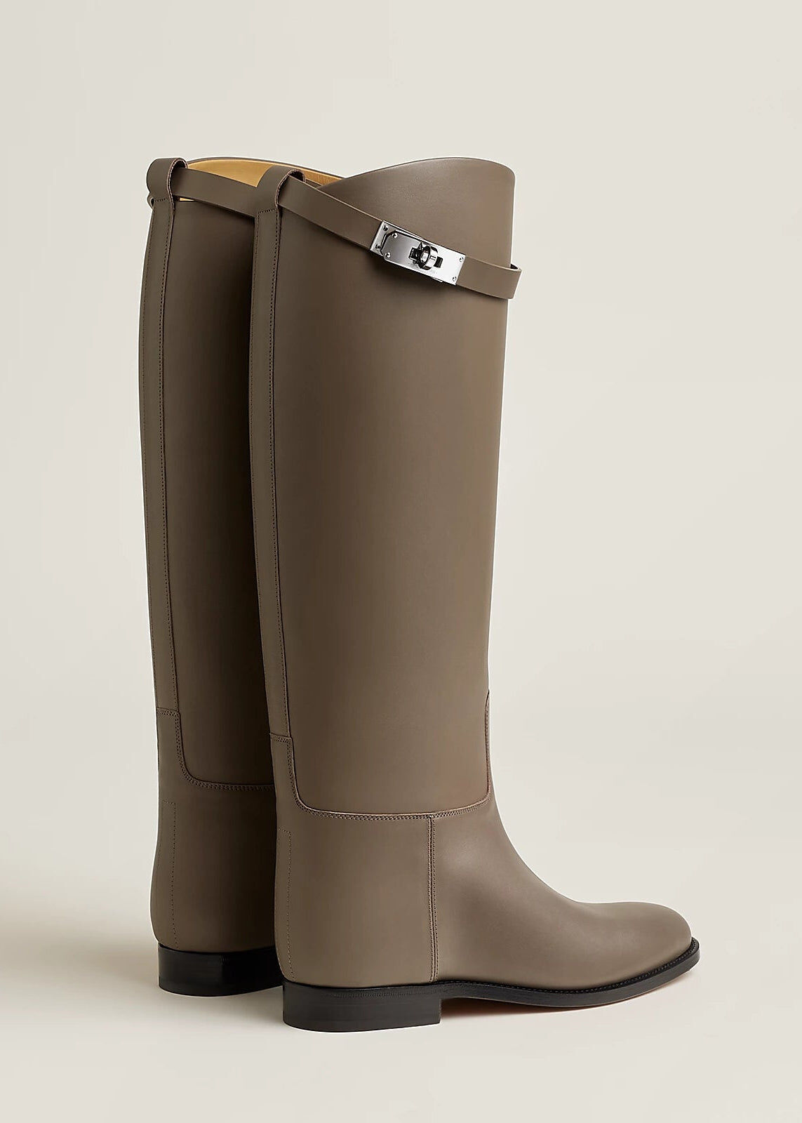 Bottes cavalières Plates en Cuir Marron-Gris thumbnail 3