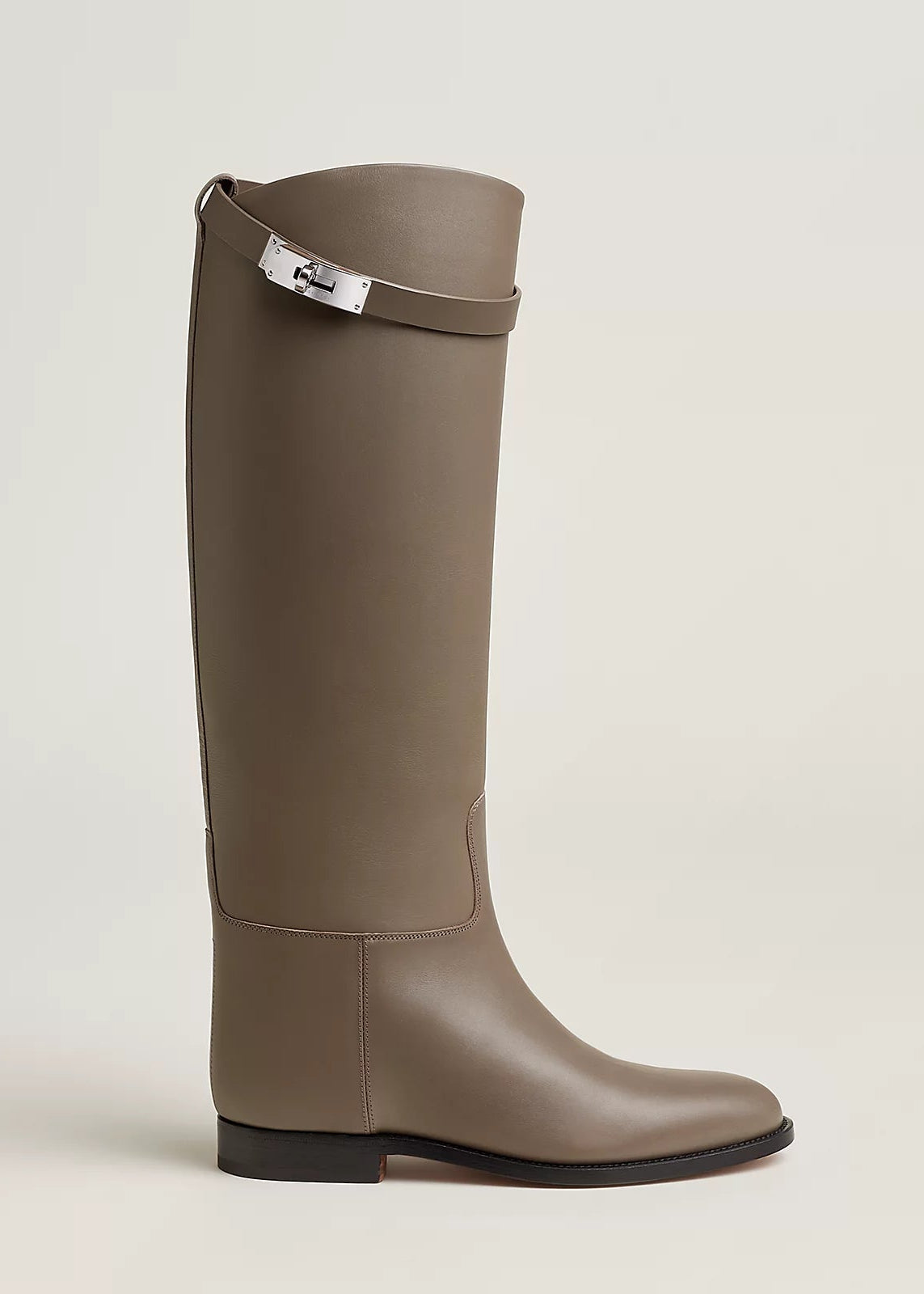 Bottes cavalières Plates en Cuir Marron-Gris thumbnail 4