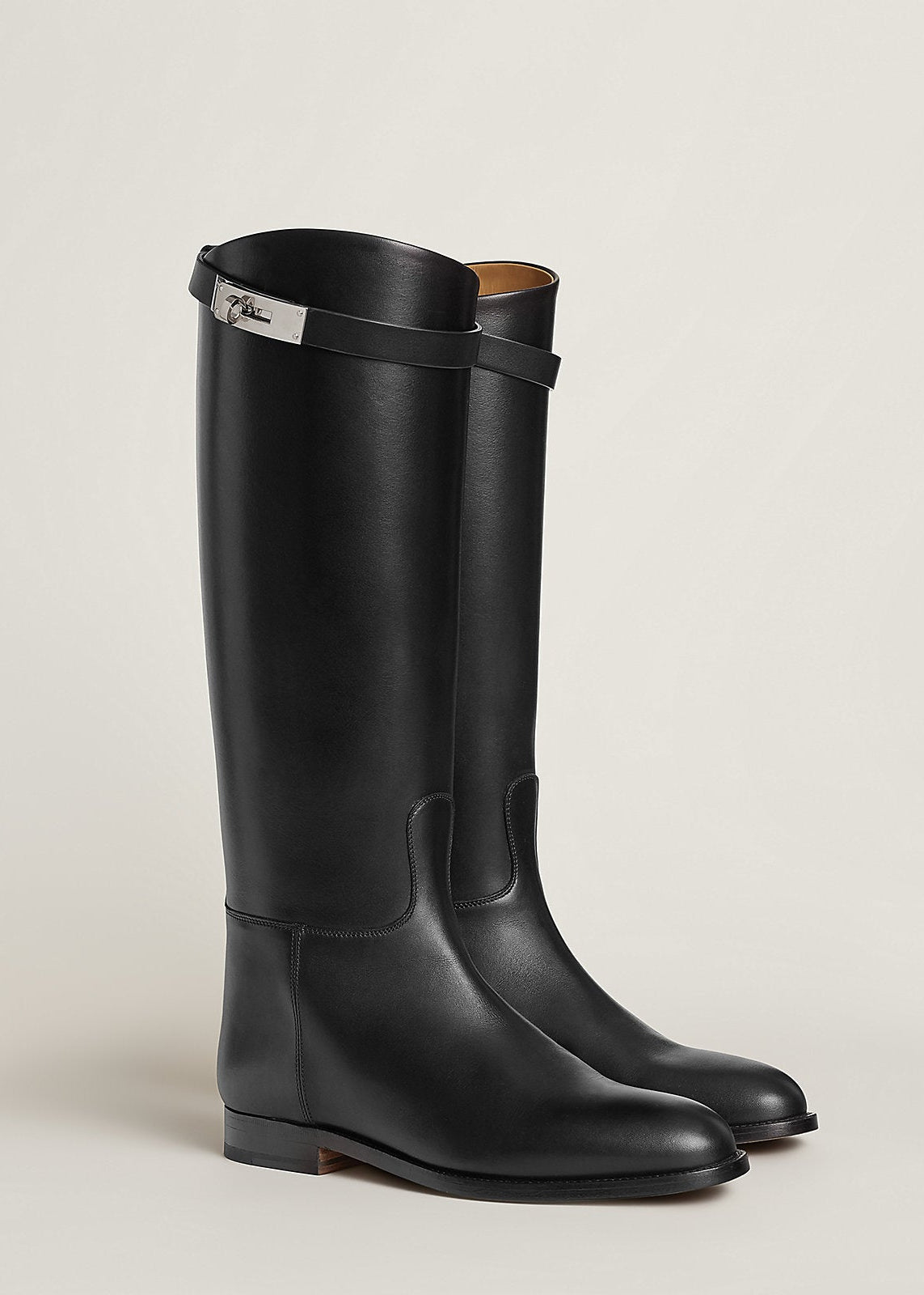 Bottes Cavalières Plates en Cuir Noir