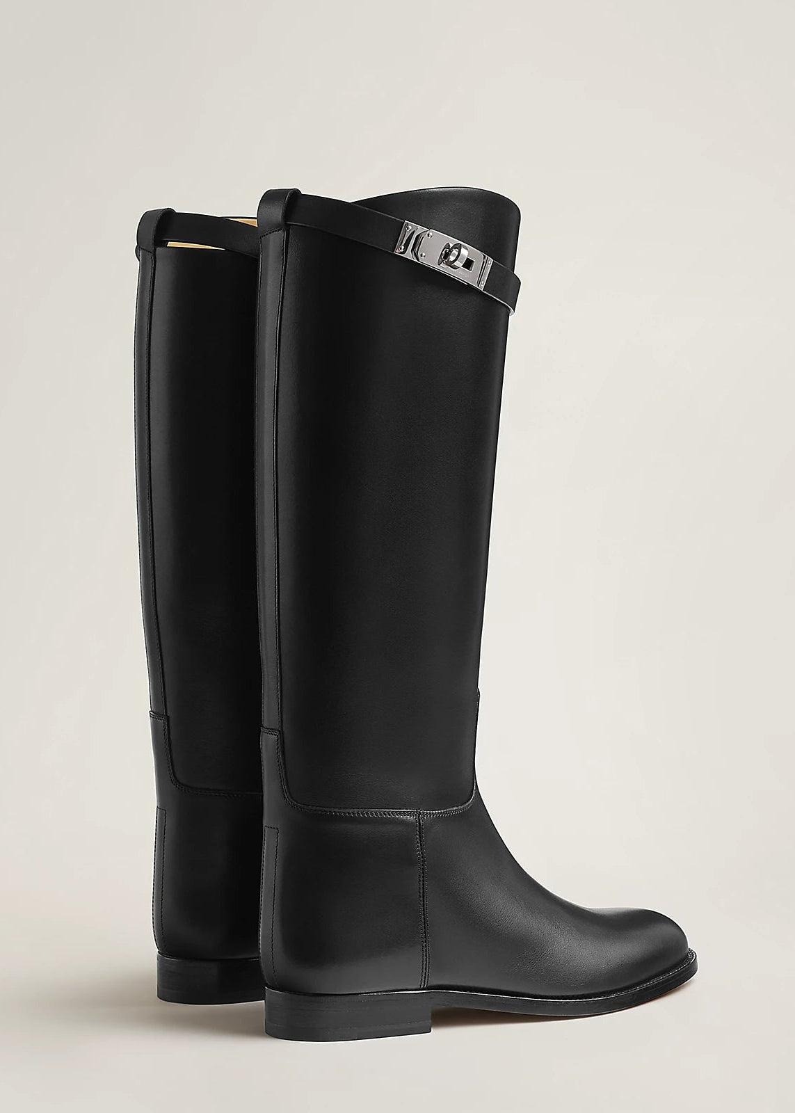 Bottes Cavalières Plates en Cuir Noir thumbnail 3