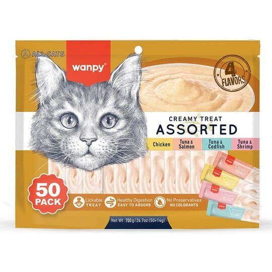 Wanpy Aliments Chat A Lécher 4 Saveurs Assorties 50 Pièces De 14g.