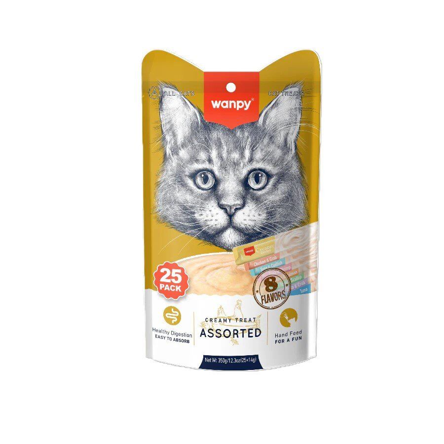 WANPY Aliments Chat A Lécher 8 Saveurs Assorties 25 pièces de 14g.