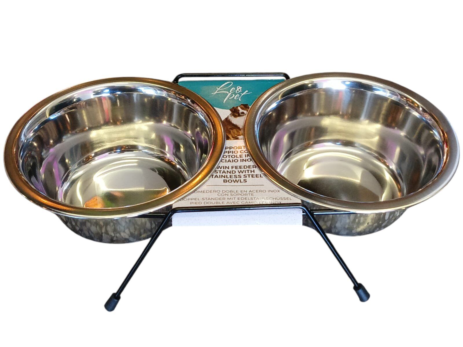 Leopet support double avec bols en inox 2x900 ml