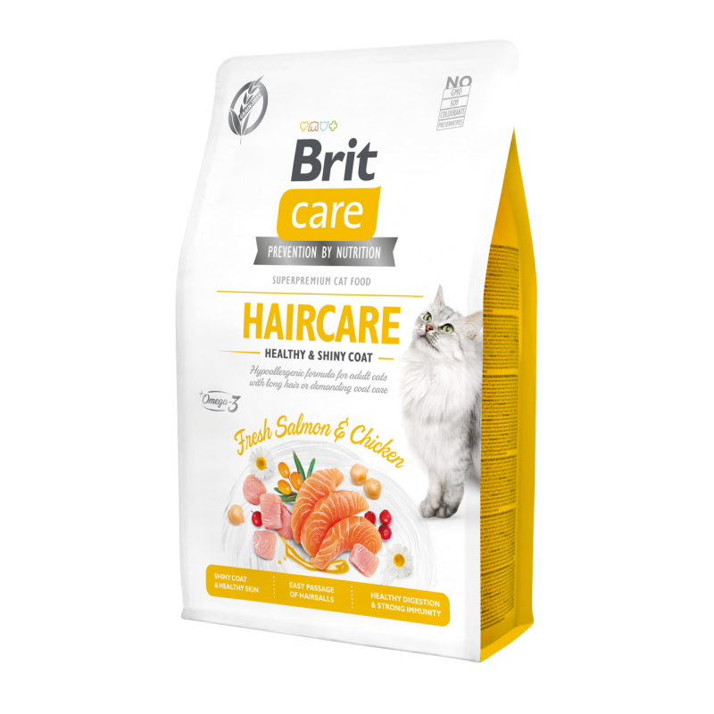 CROQUETTES BRIT CARE SANS CEREALES HAIRCARE HEALTHY AND SHINY COAT - POUR CHAT - 7KG