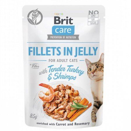 Brit Care – Filets pour Chat à la Dinde et Crevettes en Gelée 85g.