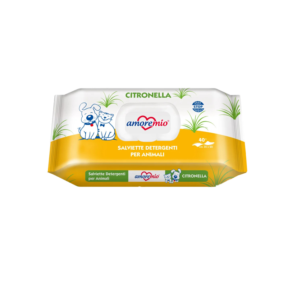 Amoremio Lingettes humides pour chiens et chats | 40 PCS | Citronnelle