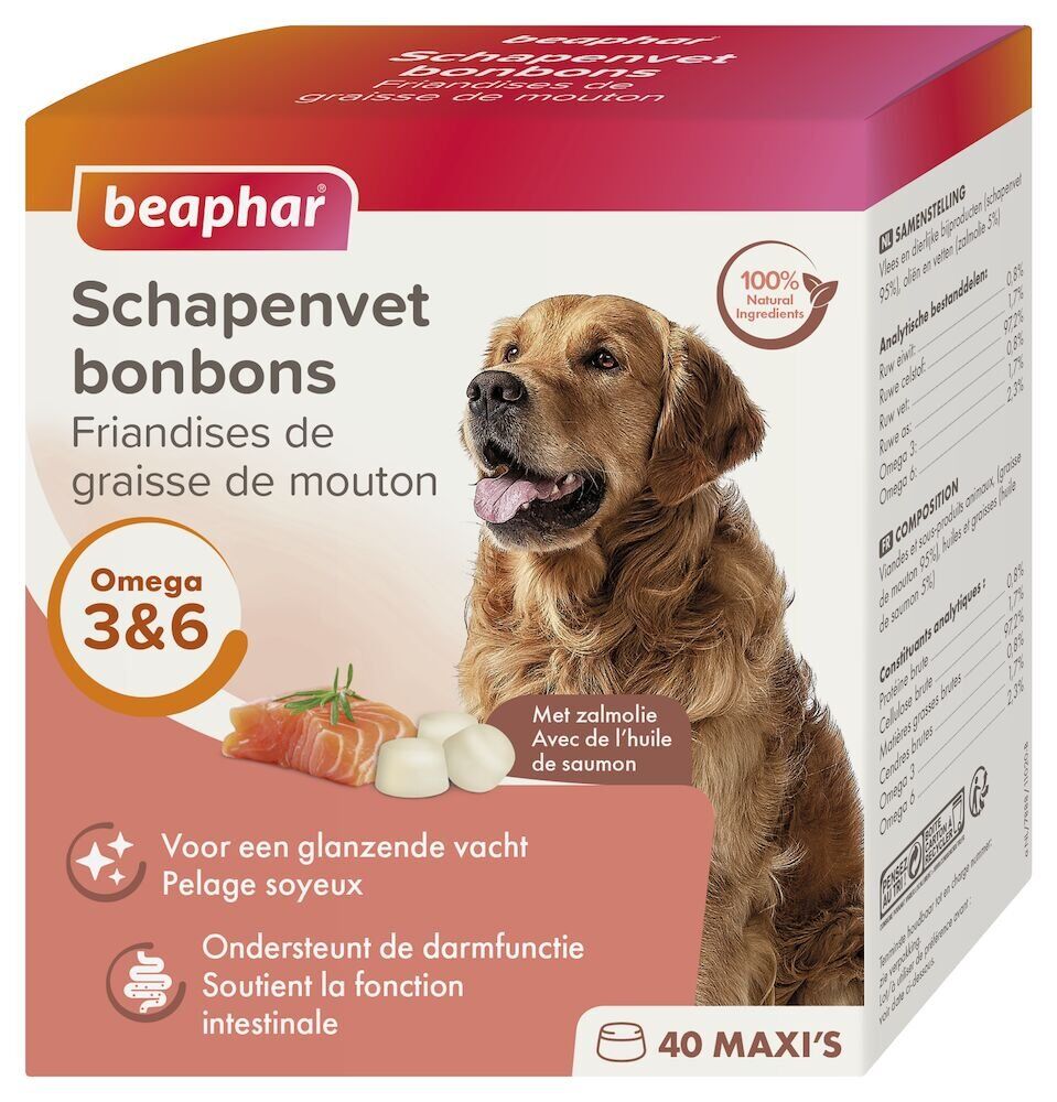 Beaphar Friandises pour Chiens Graisse de Mouton et Saumon 245g.