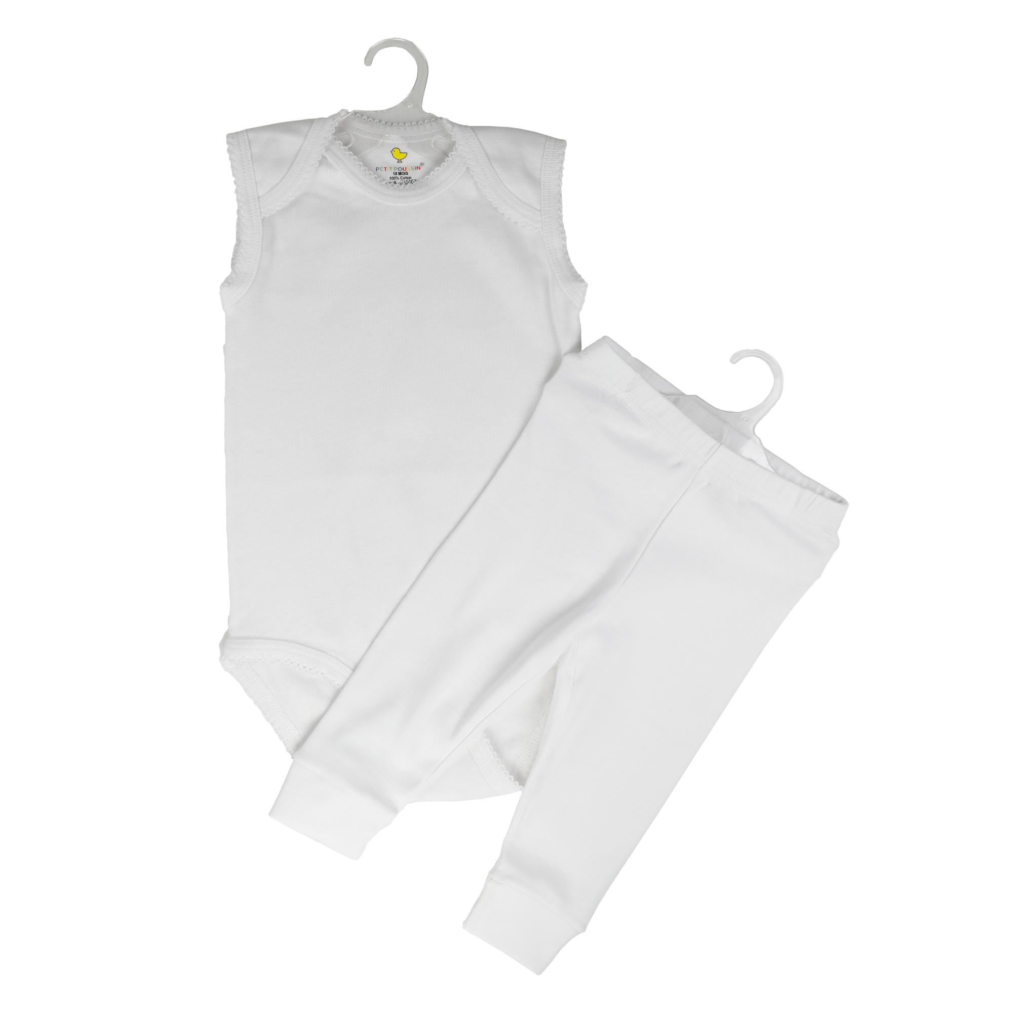 Ensemble Body Sans Manches & Legging Côtelé Bébé Blanc Petit Poussin