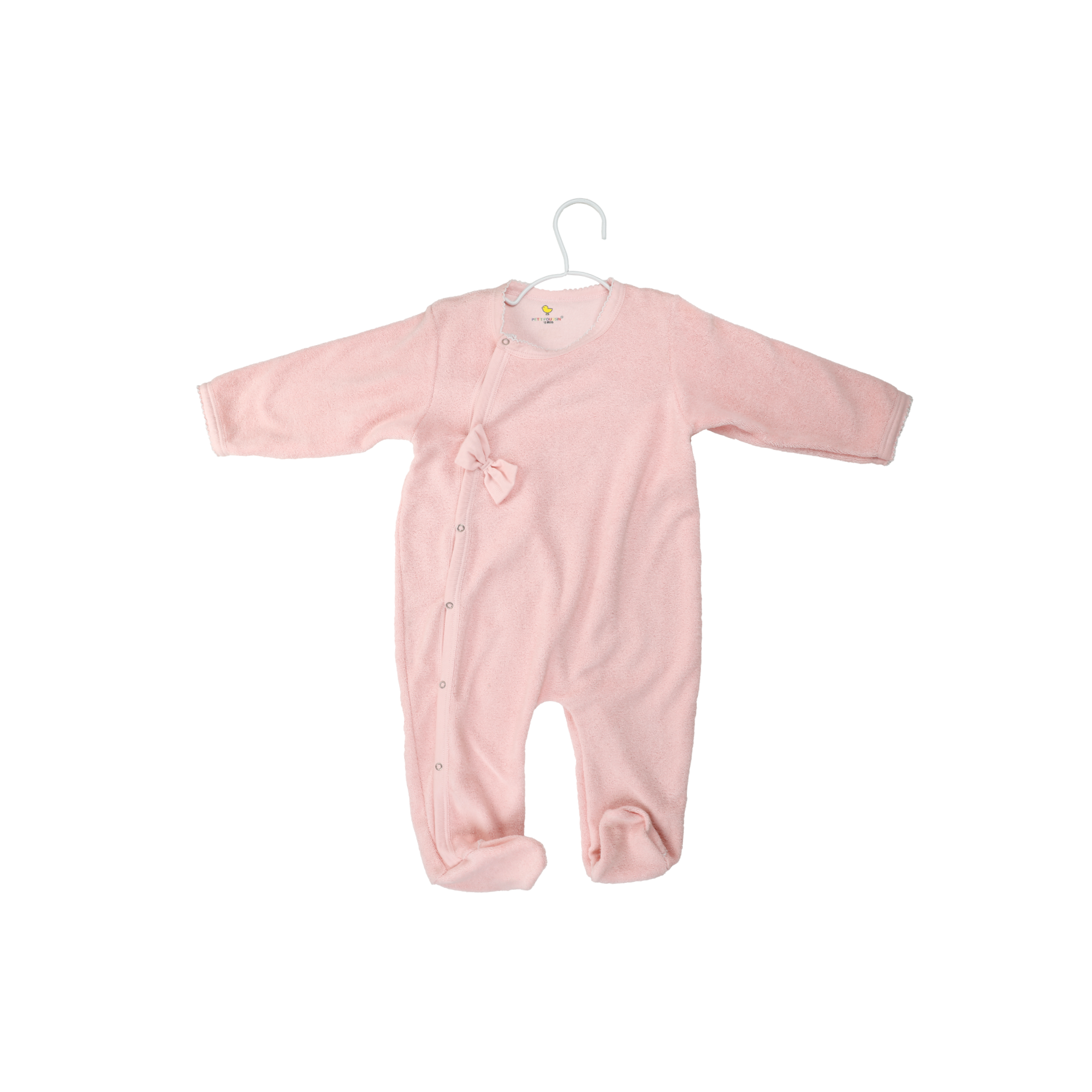 Grenouillère Bébé Croisée Velours Rose à Nœud