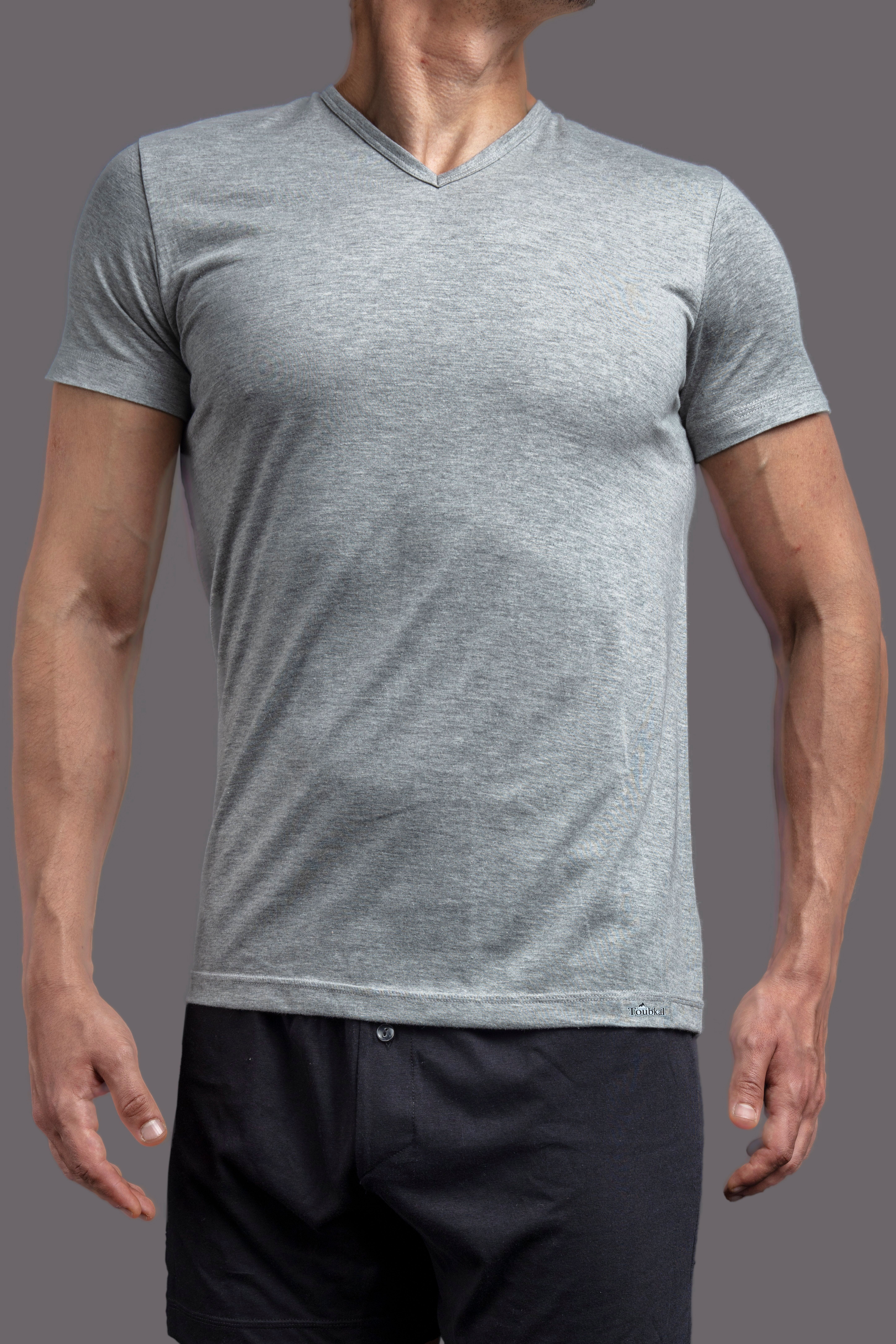 T-shirt Col V Coton Uni 