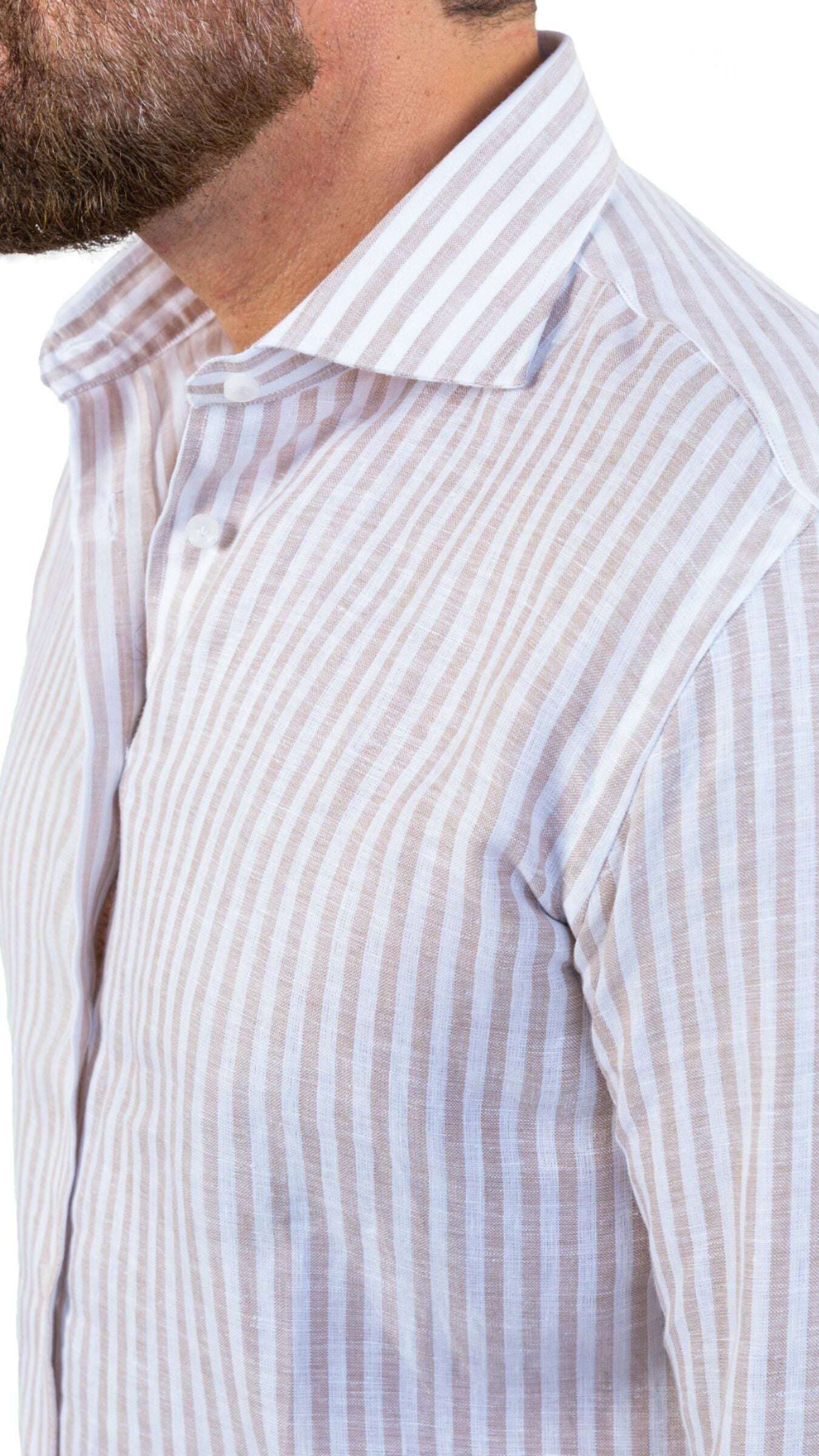 Napoli Cream Linen Striped Shirt thumbnail 3