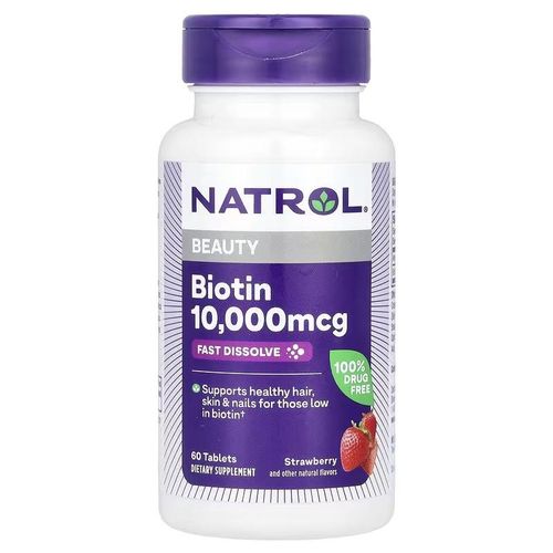 Biotine, Dissolution Rapide, Puissance Maximale, Fraise, 10 000mcg - 60 Capsules