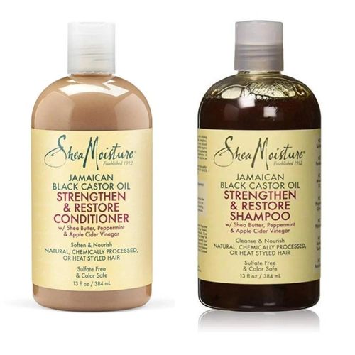Shea Moisture Shampoing & Conditionner, Huile de Ricin Jamaïcaine, Karité, Fortifiant et Réparateur