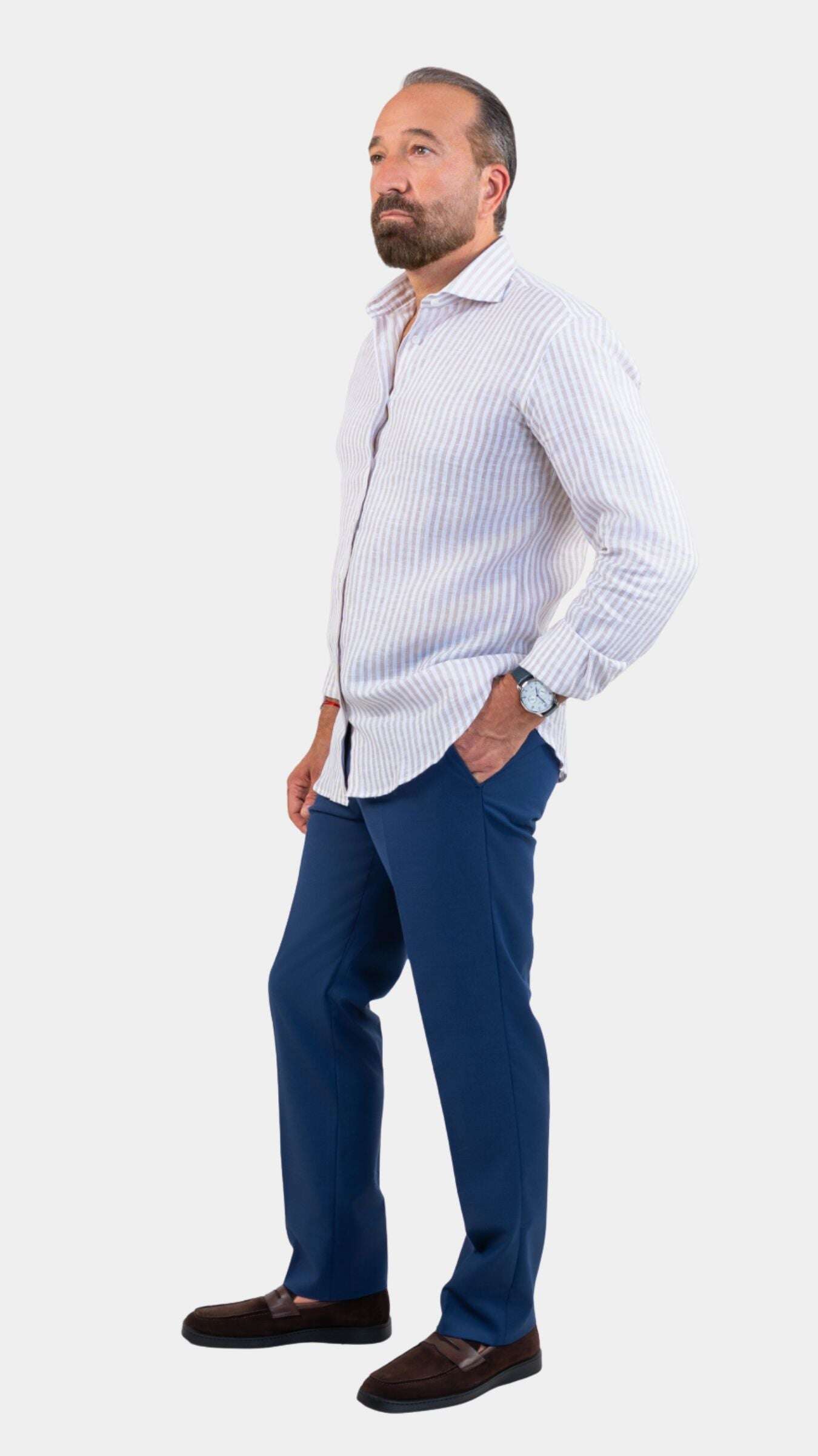 Napoli Cream Linen Striped Shirt