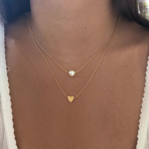 Collier Double Chaîne Cœur et perle thumbnail 1
