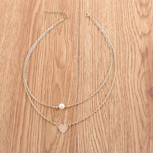 Collier Double Chaîne Cœur et perle thumbnail 4