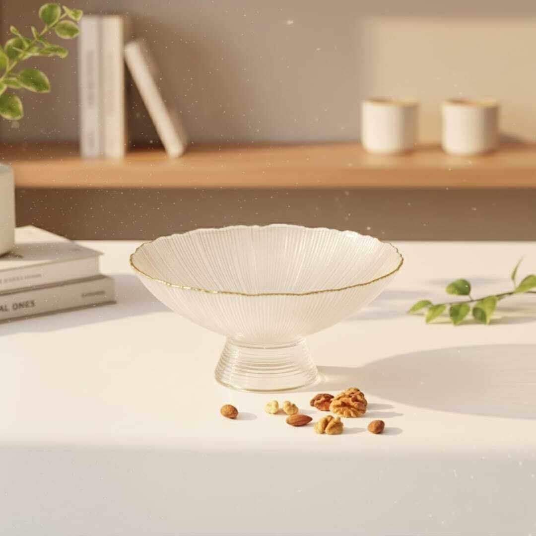 Coupe De Service En Cristal En Verre Transparent Avec Bordure Dorée thumbnail 1