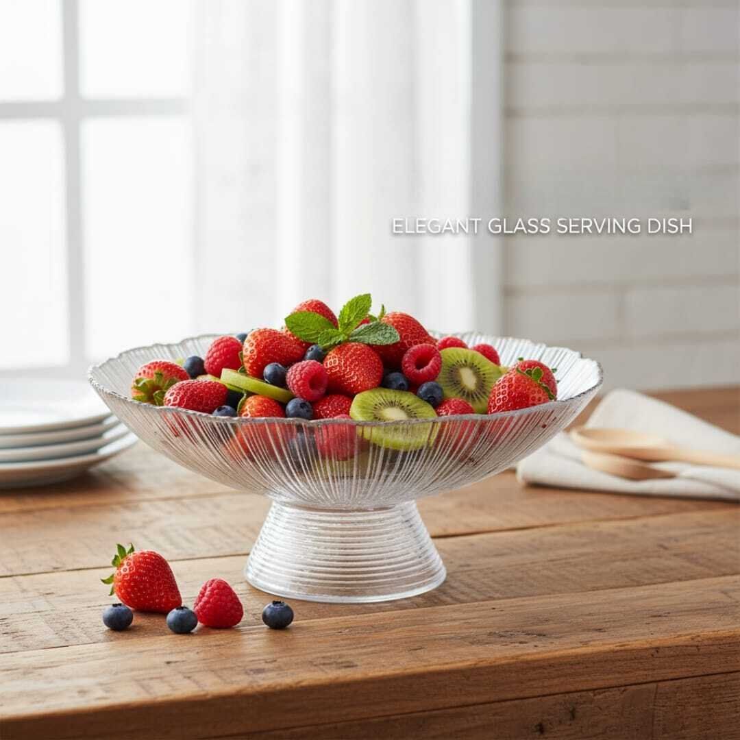 Coupe De Service En Cristal En Verre Transparent Avec Bordure Dorée thumbnail 2