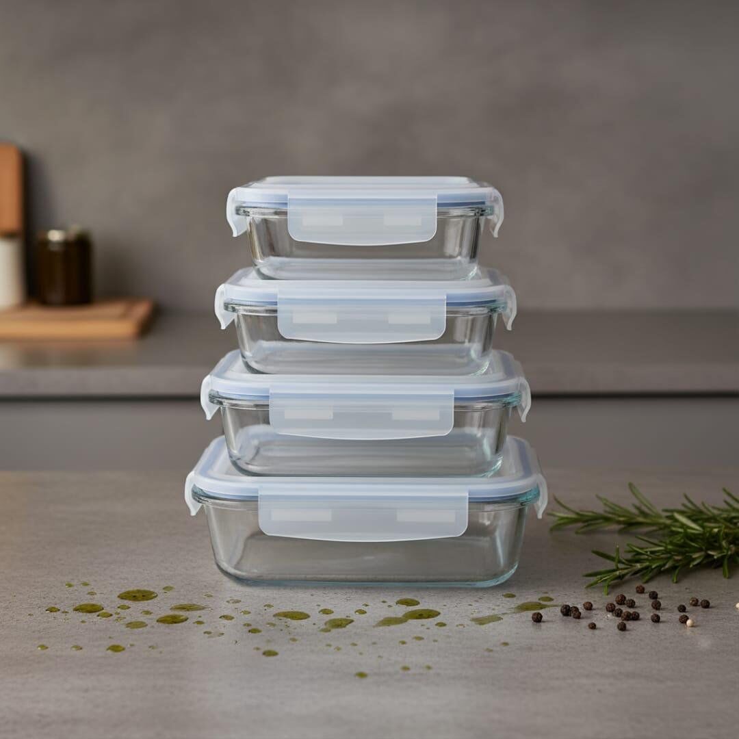 Lot de 4 boîtes en verre - Pyrex - résistant à la chaleur -lot de 4 -350ML,620ML,1000ML,1500ML couleurs couvercle aléatoires