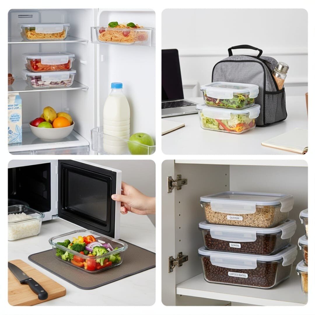 Lot de 4 boîtes en verre - Pyrex - résistant à la chaleur -lot de 4 -350ML,620ML,1000ML,1500ML couleurs couvercle aléatoires