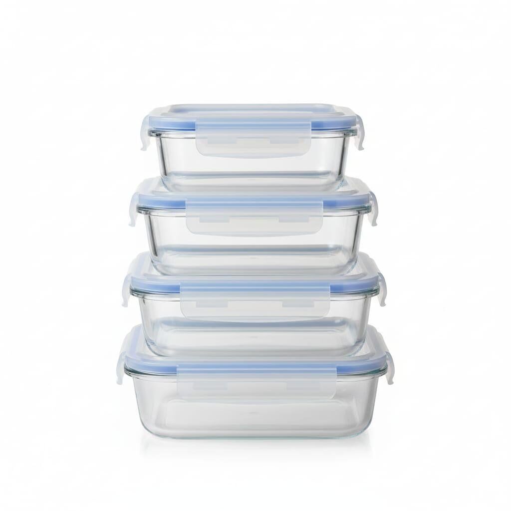 Lot de 4 boîtes en verre - Pyrex - résistant à la chaleur -lot de 4 -350ML,620ML,1000ML,1500ML couleurs couvercle aleatoires thumbnail 3