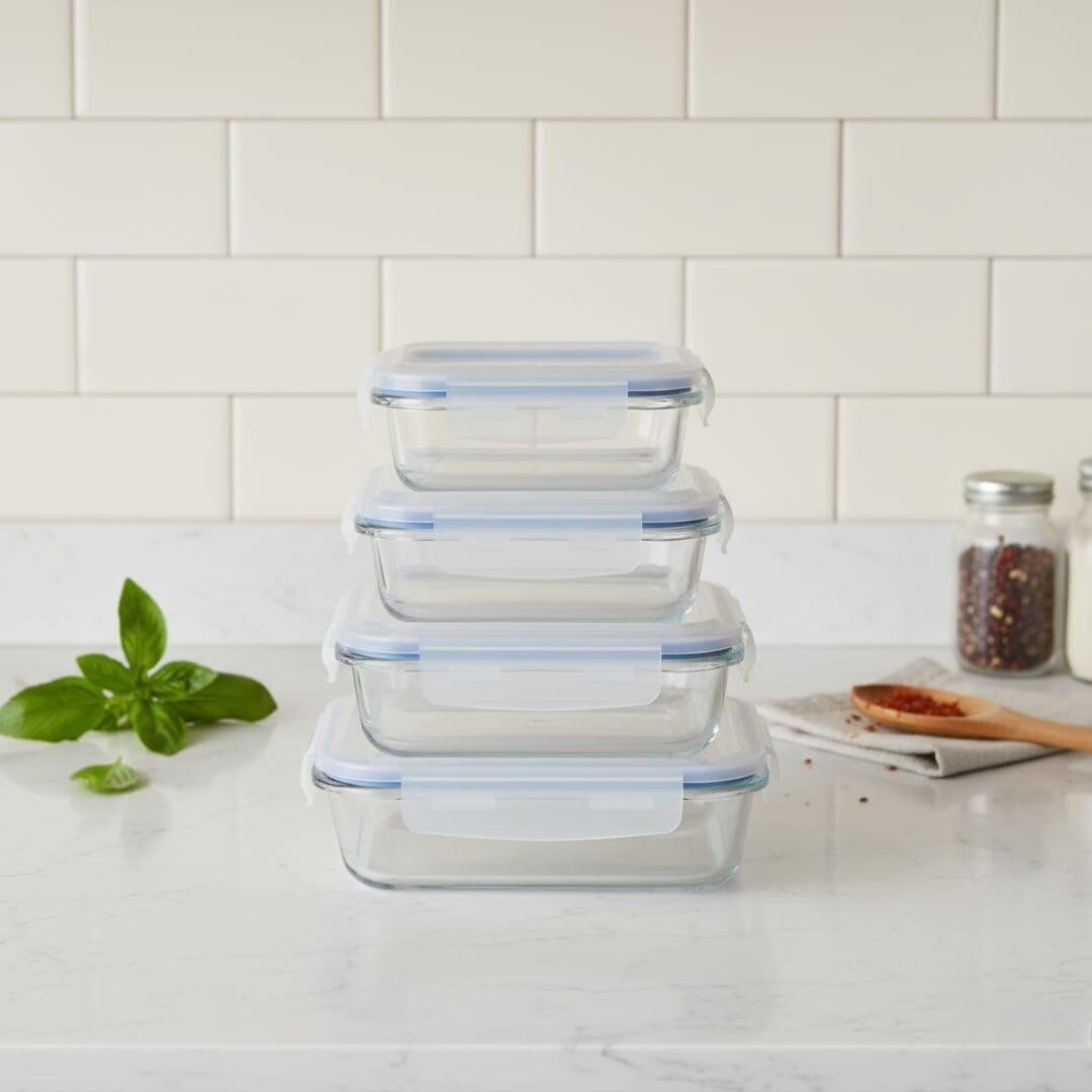 Lot de 4 boîtes en verre - Pyrex - résistant à la chaleur -lot de 4 -350ML,620ML,1000ML,1500ML couleurs couvercle aleatoires thumbnail 4