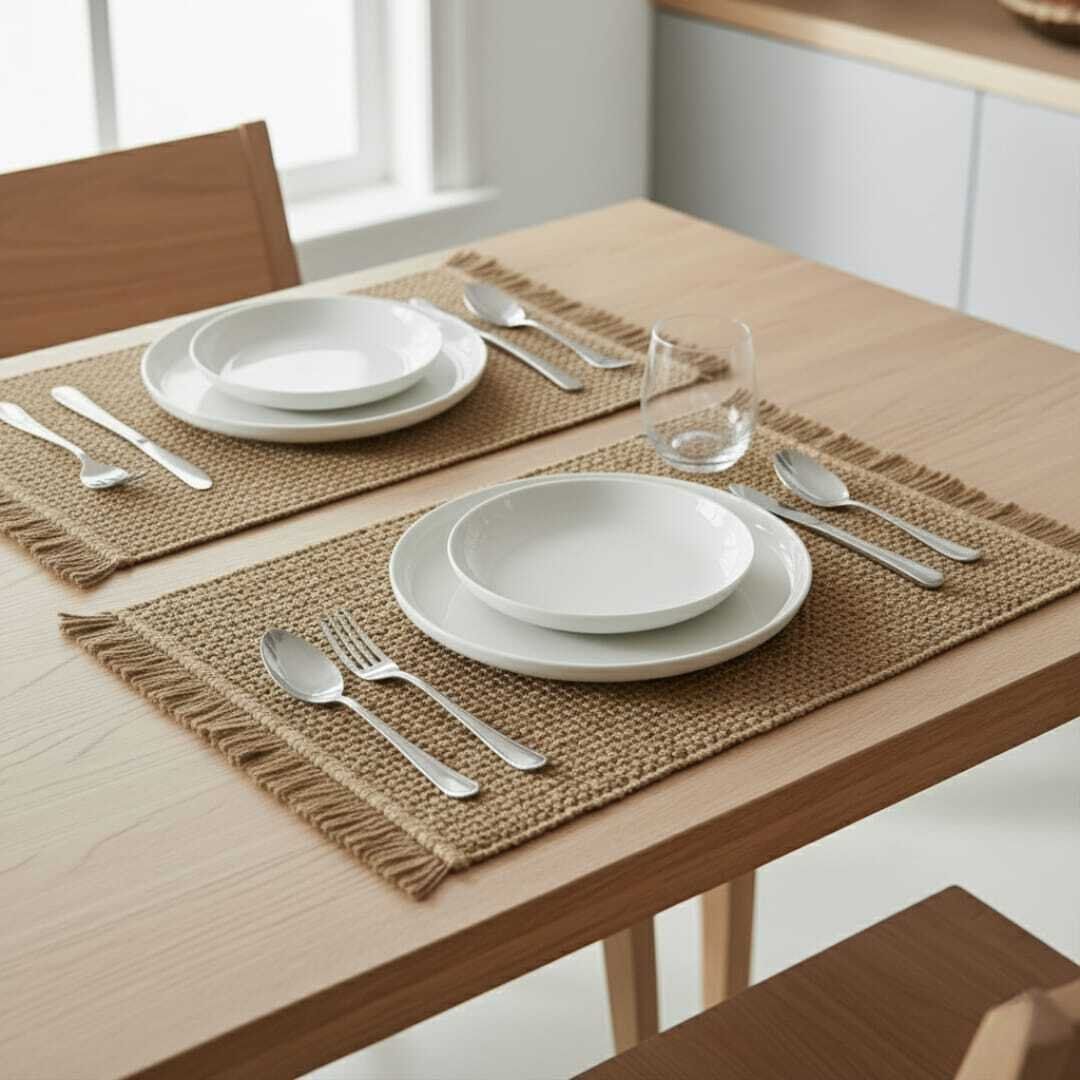 2 Sets De Table Rectangulaire Lavables En Rafia Naturelle - 43/30cm