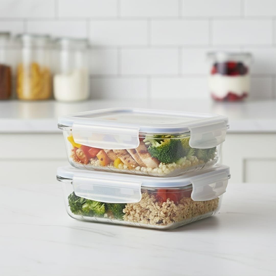 Lot de 2 boîtes en verre - Pyrex - résistant à la chaleur -lot de 2 -couleurs couvercle aléatoires MM 620ML thumbnail 3